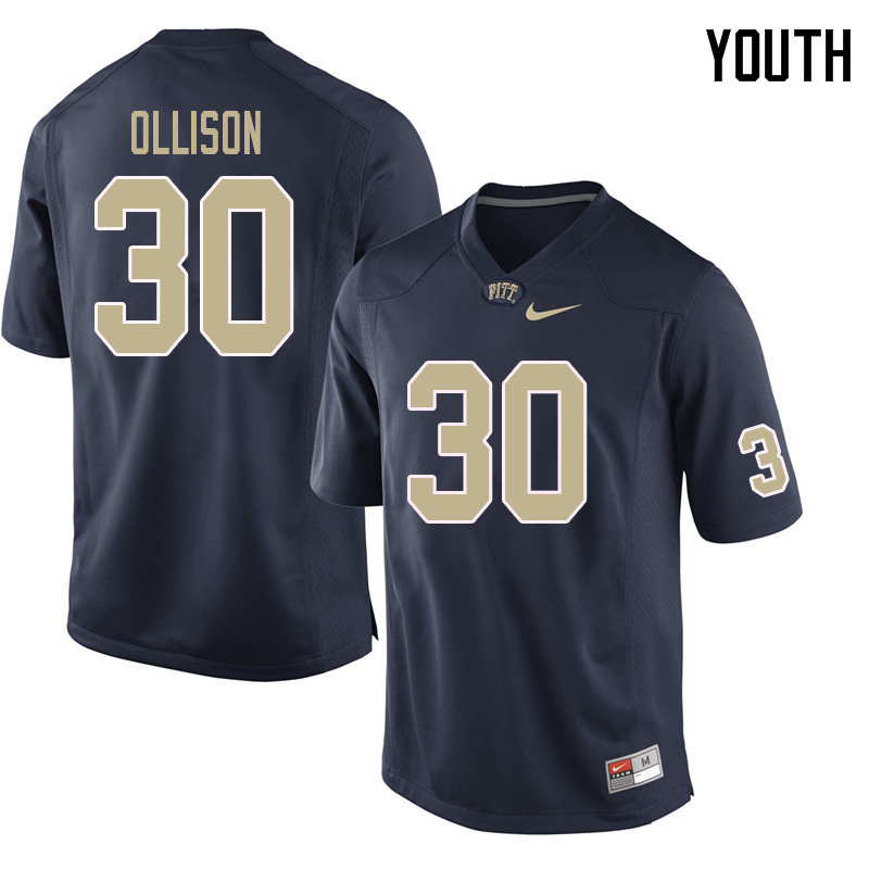 Youth #30 Qadree Ollison Pittsburgh Panthers College Football Jerseys Sale-Navy